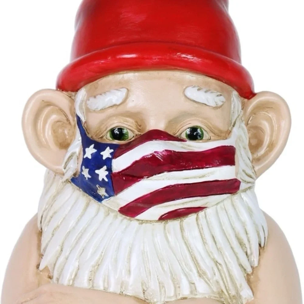 Patriotic Garden Gnome with Red Hat collectors Covid series wearing face mask